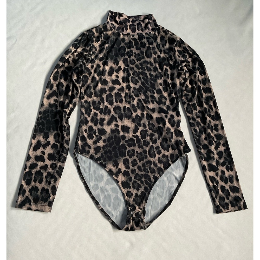 Lazofy Womens bodysuit Leopardo Print High Neck Size‎ M
